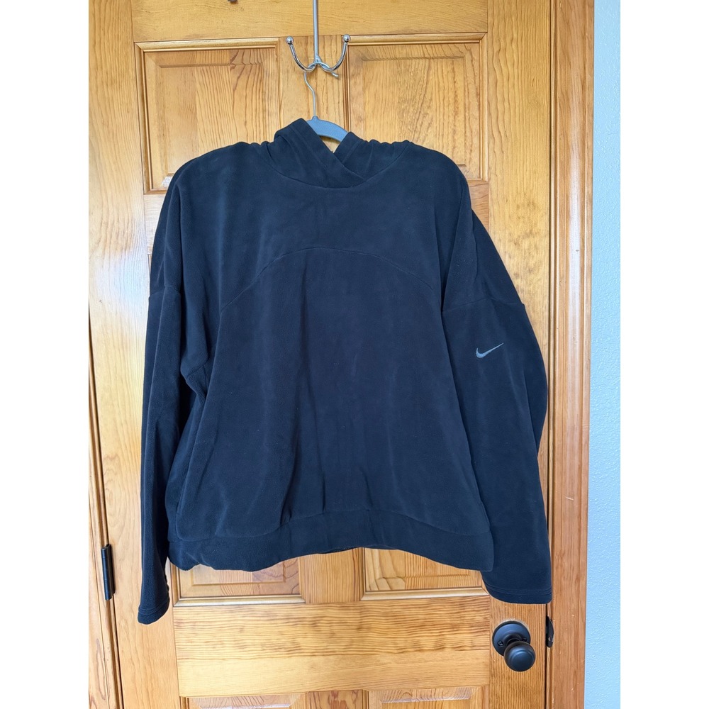 Nike Therma-FIT Fleece Hoodie Womens XL Black Pullover Sweatshirt Logo Pocket